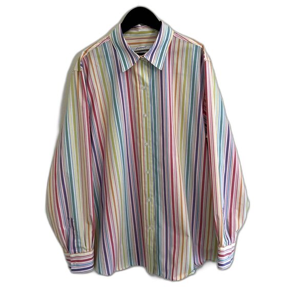 Foxcroft Tops - FOXCROFT Meghan No Iron Pinpoint Long Sleeve Shirt, Rainbow Pastel Stripe- 16
